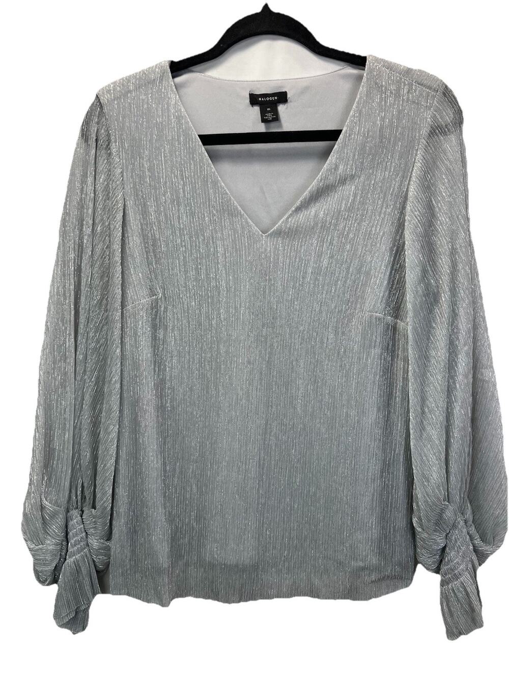 Halogen Metallic Balloon Sheer Long Sleeve Blouse Sz M Holiday Party